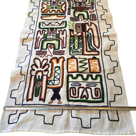 Vintage Embroidered Aztec Mayan Inca Wall Hanging Folk Art Hand Woven Tapestry - Picture 3 of 3